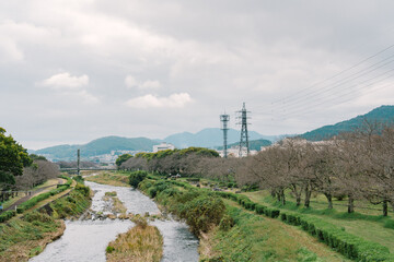 Obraz premium Urui river in spring in Country area of ​​Japan.