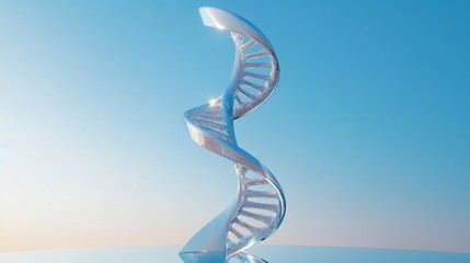 Spiral dna double helix structure glowing with molecular detail on a vibrant blue background, close-up view of genetic code representation for scientific and medical research concepts
