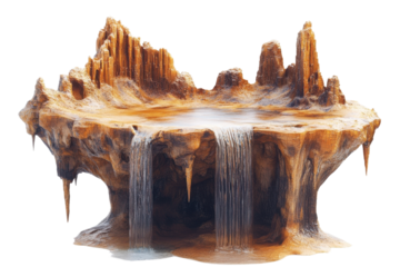 Floating fantasy island with waterfalls isolated on transparent or white background