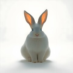 Fototapeta premium Silhouetted Fluffy White Bunny Rabbit Portrait on Cast Bronze Surface with Antique Patina Finish, Soft Backlighting, Square Crop on White Background