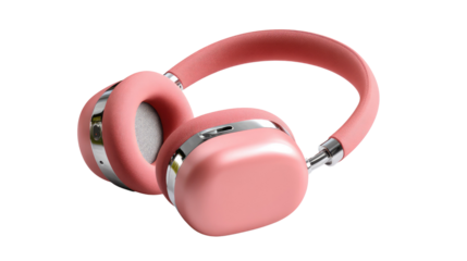 Stylish Pink Headphones: Sleek, modern pink headphones with a metallic finish, offering both audio quality and a fashionable design, perfect for music enthusiasts and tech aficionados.
