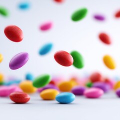 Colorful candy drops in mid-air