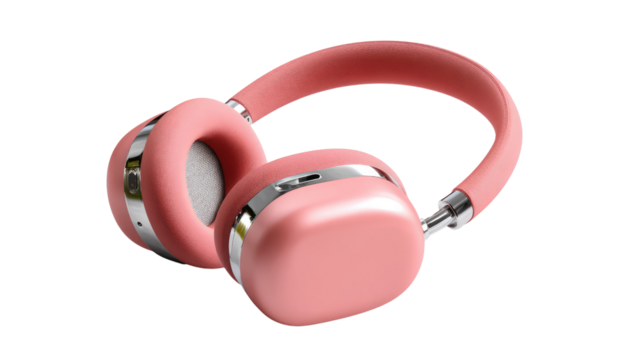 Stylish Pink Headphones: Sleek, modern pink headphones with a metallic finish, offering both audio quality and a fashionable design, perfect for music enthusiasts and tech aficionados.