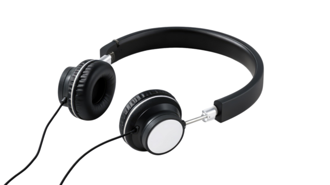 Headphones: A sleek pair of headphones, exuding minimalist charm. The composition of this photo highlights the sophisticated form, a symbol of audio and auditory exploration