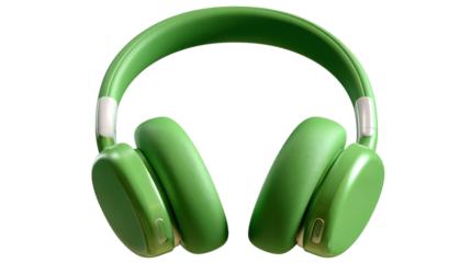 Green Headphones on Display: A sleek pair of vibrant green headphones, isolated against a clean backdrop, poised to deliver premium audio quality and an immersive listening experience.