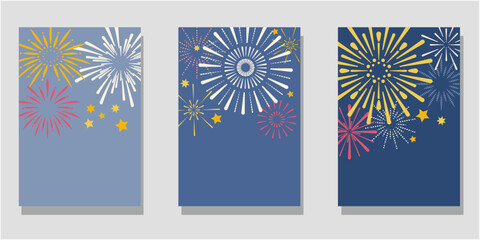 Summer fire work illustration. set of template decoration with colorful fire works. Vector illustraiton.