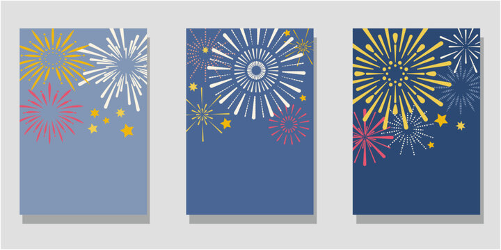 Summer fire work illustration. set of template decoration with colorful fire works. Vector illustraiton.