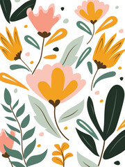 Botanical composition of fantasy flowers and leaves on a white background. Vector