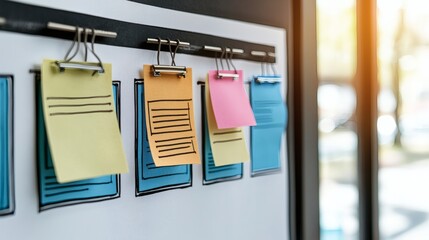 Colorful Sticky Notes on a Creative Board for Organization and Brainstorming in an Office Space