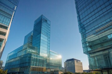 Fototapeta premium Stylish Glass Edifices and Modern Architecture Under a Clear Sky