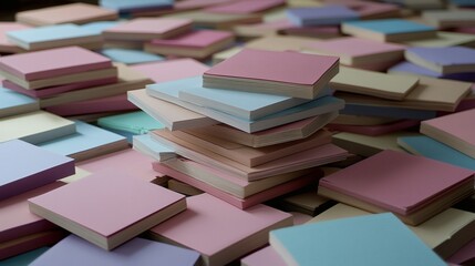 Colorful Stacks of Stationery Paper in Pastel Shades on a Tabletop Surface for Creative Use