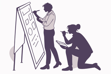 Businesswomen collaboration brainstorming on a flipchart with pen in a meeting