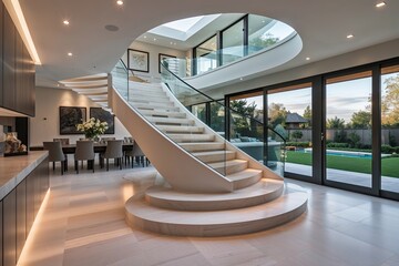 Contemporary Ribbon Staircase Feature in a Luxury Residential Home for Family Interaction