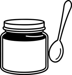 Jelly Jar With Spoon Line Art Vector Illustration