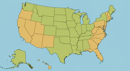 US Map Highlighting Western and Eastern Coastal States