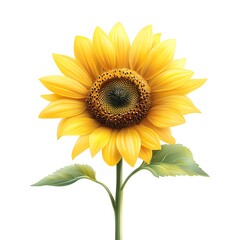 Obraz premium Realistic digital illustration of a sunflower with vibrant yellow petals and detailed center on white background, highlighting natural beauty and symmetry. Ideal for summer-themed designs.