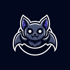Flat Design Bat Mascot Illustration with Funny Face and Scary Elements Suitable for Halloween Night Vampire Cartoon Logo or Esport Gaming Badge and Online Avatar Concept Art