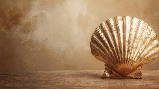 Saint James Day, Golden scallop shell symbol of Saint James on rustic background