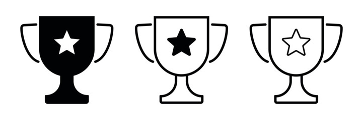 Trophy Award Icon Set, Vector Cup with Star Symbol for Achievement, Prize, Winner Badge, Competition, Recognition, Medal, Victory
