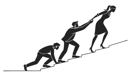Teamwork illustration people climbing up stairs helping each other succeed together