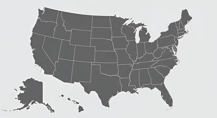 United States Map: A grayscale representation of the fifty states