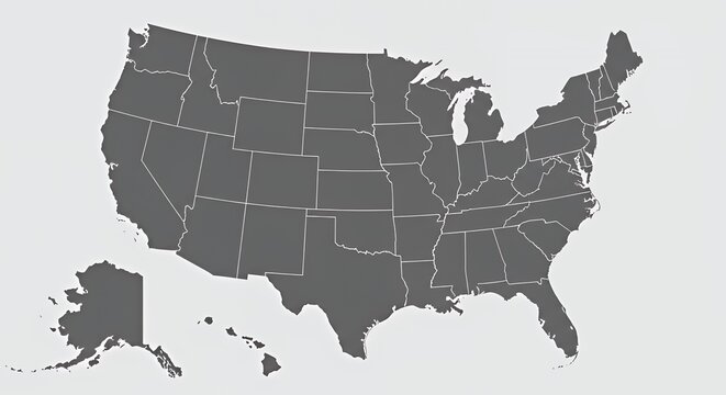 United States Map: A grayscale representation of the fifty states