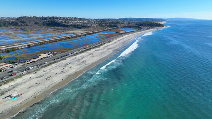 Aerial drone photo of Cardiff beach a true surfers paradise in West Coast of California, Encinitas, United States of America