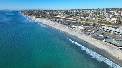 Aerial drone photo of Cardiff beach a true surfers paradise in West Coast of California, Encinitas, United States of America