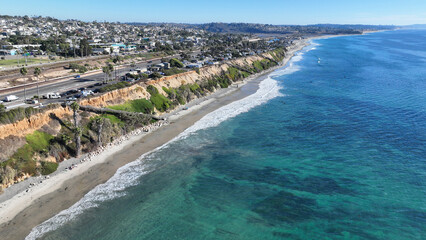Aerial drone photo of Cardiff beach a true surfers paradise in West Coast of California, Encinitas, United States of America