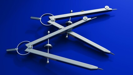A 3d rendering of  sophisticated drawing compass. The compass itself is highly detailed, showing precise mechanisms.