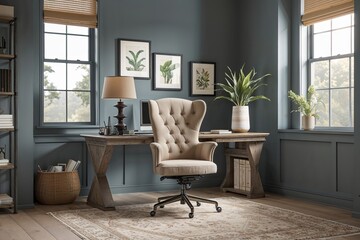 Fototapeta premium Distinctive Office Chair Asset in Muted Professional Decor for a Casual Workspace