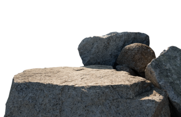 Rock stone isolated on background,Grey rocky podium platfrom for product display, Nature big rock cliff mountain formation with rough texture,Image group of stones element for Garden decoration
