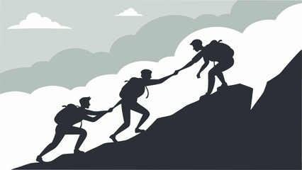 Teamwork on mountain climb illustration silhouette adventure and inspiration concept
