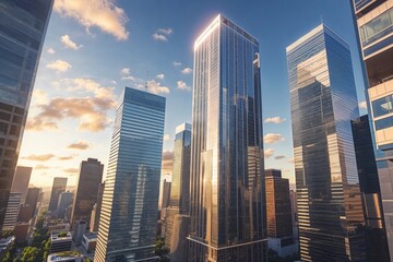 Obraz premium Downtown Business District Skyscrapers Capturing Architectural Beauty and Vibrant City Life