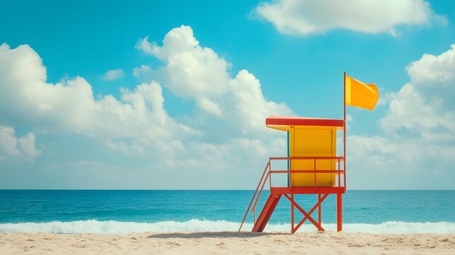 A lifeguard tower on a bright summer beach