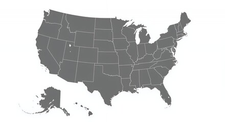 Obraz premium United States Map: A Gray-Scale Representation of the Fifty States and Territories