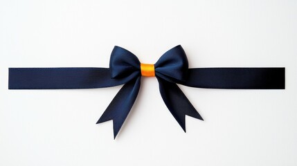 Navy Blue Ribbon Bow on White Background