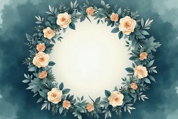 Romantic evening wedding template with deep teal and soft cream roses. 