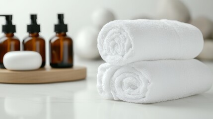 Spa Towels & Amenities: Luxury Bathroom Still Life
