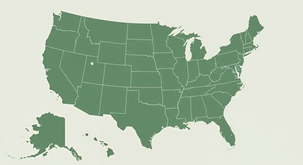 Obraz premium United States Map: A Simple Green Representation of the 50 States