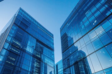 Fototapeta premium Modern Glass Architecture in a Vibrant Blue Cityscape