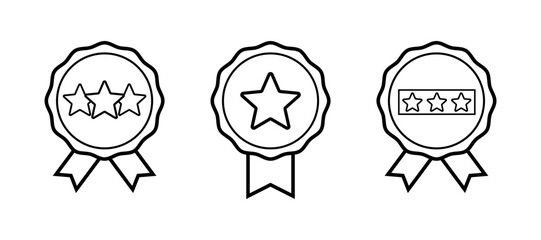 Star Rating Badge Vector Set, Outline Ribbon Icons for Quality Certification & Customer Reviews