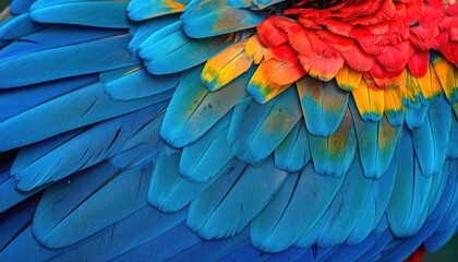 Fototapeta premium Close up of beautiful macaw feathers showing vibrant colors and patterns.