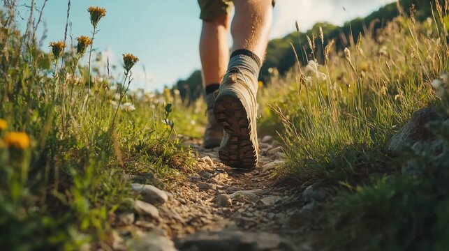 Hiking adventure through alpine meadows, Capturing the essence of exploration and enjoying nature