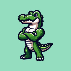 Fototapeta premium Cartoon Crocodile Mascot Design for Esport Logo Gaming Badge Character Illustration Animal Predator Reptile Emblem Avatar Wildlife Fierce Angry Vector Green Cute Branding Graphic