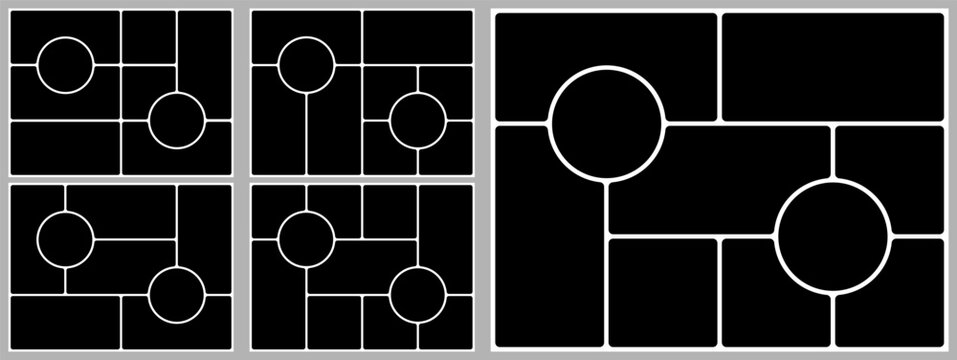 4x3 brutalist grid template. Photo layout bento box design. Collage mosaic shape post background. Slide moodboard brochure, montage poster abstract figure. Rectangular image gallery, circlular style