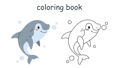 happy shark coloring book for kids. Wild animal coloring pages for children