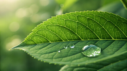 Dewy Leaf: A close-up of a vibrant green leaf with delicate water droplets glistening on its surface, highlighting the intricate details of nature. 