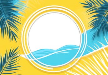 summer special sale banner with beach and palm leaves