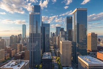 Fototapeta premium Skyscraper Architectural Beauty and Vibrant City Life in Downtown Business District